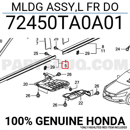 Nẹp Chân Kính Trước Trái Honda Accord Mã phụ tùng 72450TA0A01