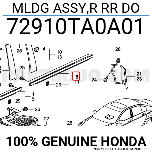 Nẹp Chân Kính Sau Phải Honda Accord Mã phụ tùng 72910TA0A01