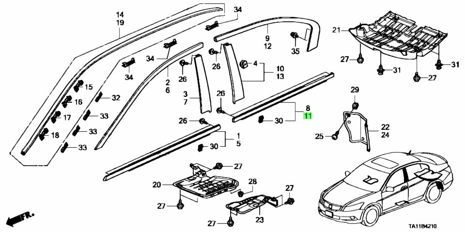 Nẹp Chân Kính Sau Trái Honda Accord Mã phụ tùng 72950TA0A01