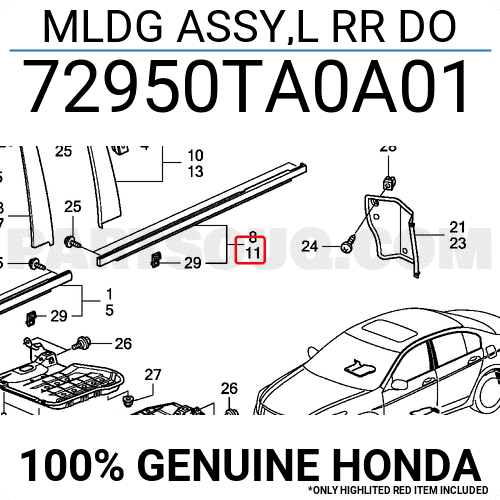 Nẹp Chân Kính Sau Trái Honda Accord Mã phụ tùng 72950TA0A01