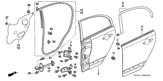 Hạn Chế Hành Trình Cánh Cửa Sau Phải Honda Civic Mã phụ tùng 72840SNA003