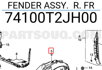 Chắn Bùn Lòng Dè Trước Phải Honda City Mã phụ tùng 74100t9jh00