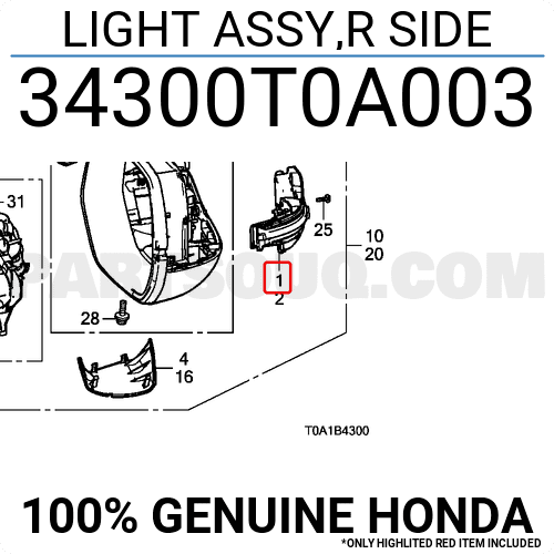 Đèn Xi An Trên Gương Phải Honda Cr-V Mã phụ tùng 34300T0A003