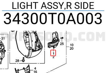 Đèn Xi An Trên Gương Phải Honda Cr-V Mã phụ tùng 34300T0A003