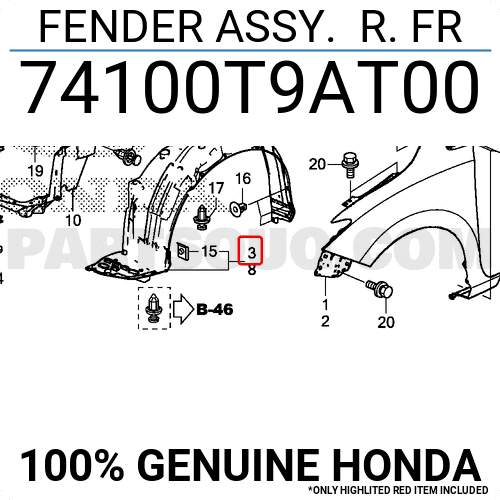 Chắn Bùn Lòng Dè Trước Phải Honda City Mã phụ tùng 74100T9AT00