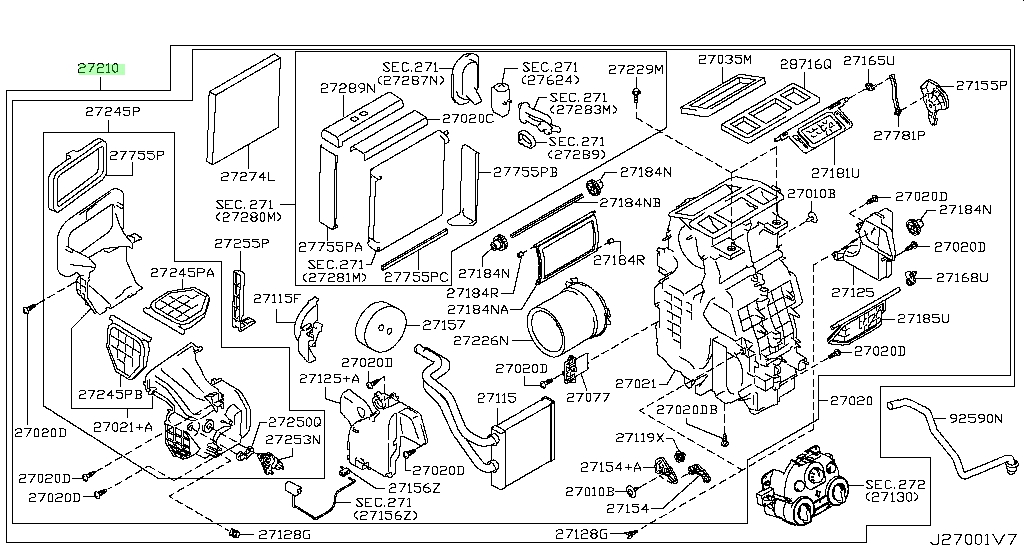 Hộp Dàn Lạnh Trong Xe Nissan Sunny Mã phụ tùng 272101HM0D