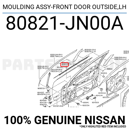 Nẹp Chân Kính Ngoài Trước - L Nissan Teana Mã phụ tùng 80821JN00A