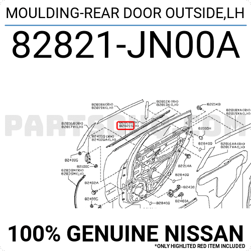 Nẹp Chân Kính Ngoài Sau - R Nissan Teana Mã phụ tùng 82821JN00A