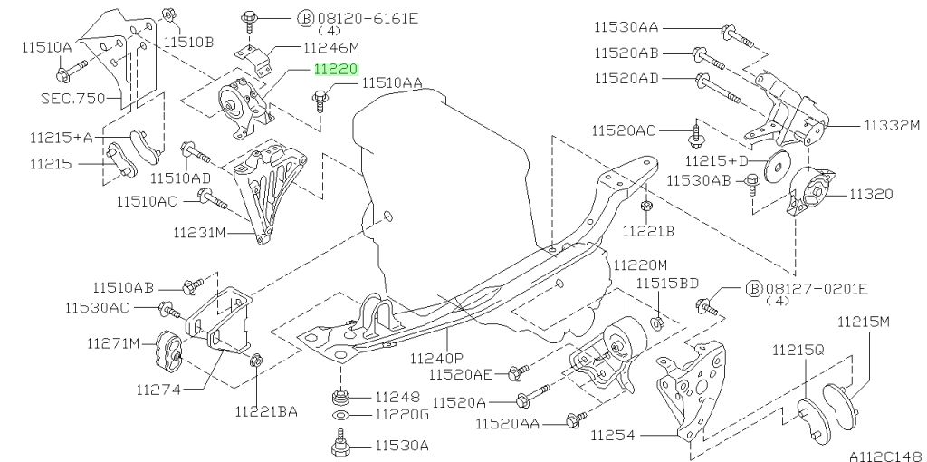 Chân Máy Trước Phải Nissan Bluebird Mã phụ tùng 112100E500