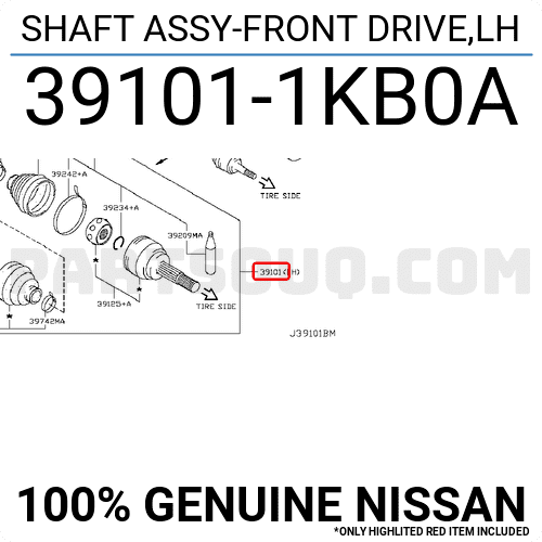 Cây Láp At - L Nissan Sunny Mã phụ tùng 391011HM0A