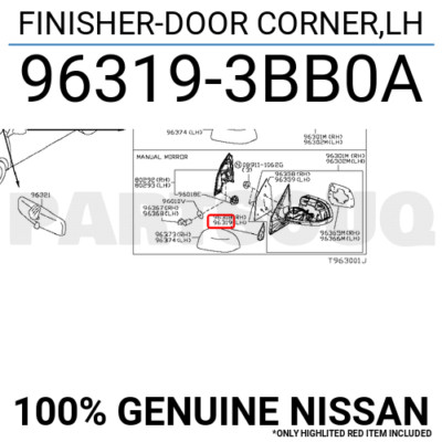 Ốp Tam Giác Gương Chiếu Hậu Trái Nissan Sunny Mã phụ tùng 963193BB0A