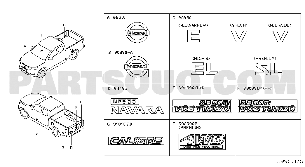 Chữ Thành Cánh Cửa Nissan Navara Mã phụ tùng 990984JA0B
