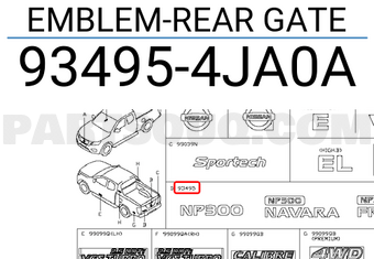 Chữ Np300 Navara Nissan Navara Mã phụ tùng 934954JA0A
