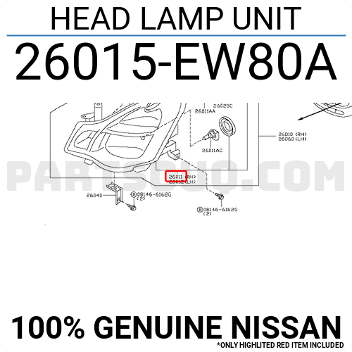 Đèn Pha Phải Nissan Bluebird Mã phụ tùng 26015EW80A
