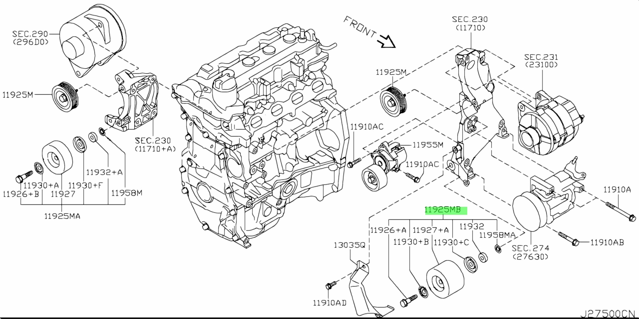 Bi Tì Dây Curoa Tổng Mr20 Nissan Qashqai Mã phụ tùng 11925EN20a