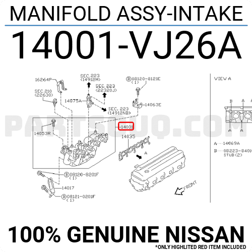 Cổ Hút Gió Vào Động Cơ Nissan Livina Mã phụ tùng 14001CJ40A