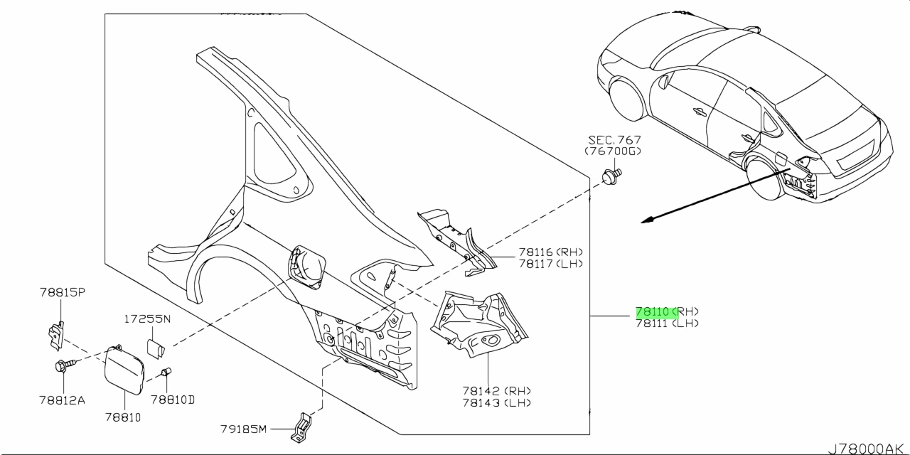 Hông Sau - R Nissan Teana OEM G8100JN2MA-OE