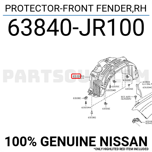 Lòng Dè Chắn Bùn Trước Phải Nissan Navara Mã phụ tùng 63840jr100