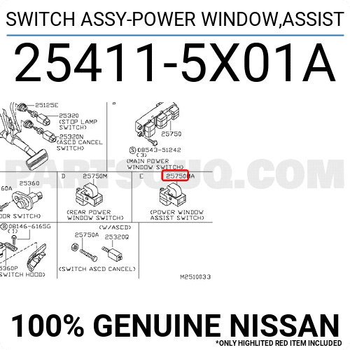 Công Tắc Lên Xuống Kính Cánh Cửa Sau Nissan Navara Mã phụ tùng 254115X01A