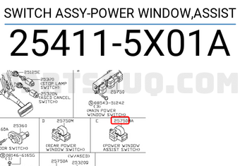 Công Tắc Lên Xuống Kính Cánh Cửa Sau Nissan Navara Mã phụ tùng 254115X01A