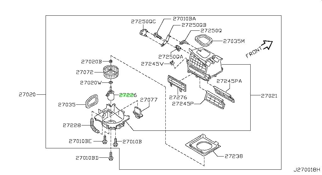 Mô Tơ Quạt Gió Dàn Lạnh Trong Xe Nissan Sunny Mã phụ tùng 272268H900