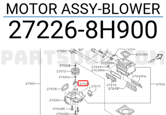 Mô Tơ Quạt Gió Dàn Lạnh Trong Xe Nissan Sunny Mã phụ tùng 272268H900