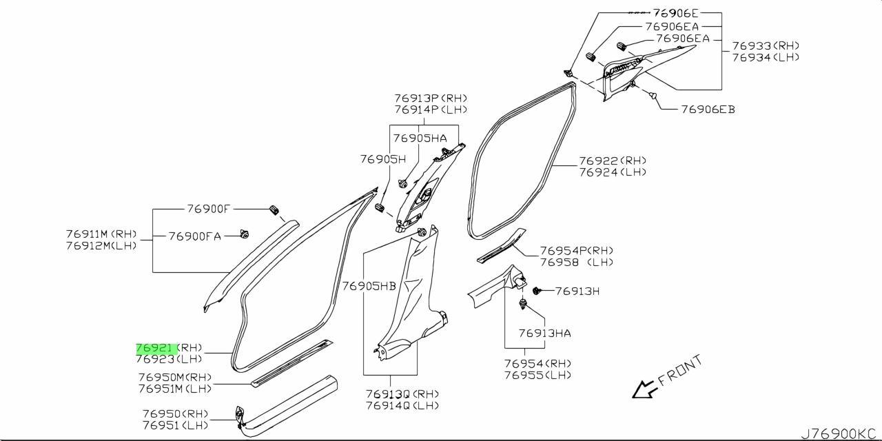 Gioăng Khung Thành Cánh Cửa Trước Phải Nissan Teana Mã phụ tùng 76921JN20A