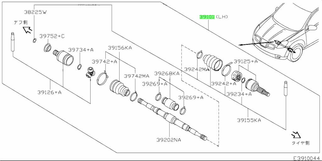 Cây Láp Trái 2.0 At - 1 Cầu Nissan Qashqai Mã phụ tùng 39101JD22C-TOk