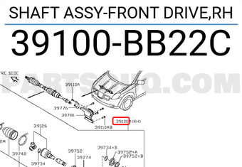Cây Láp Phải 2.0 At - 1 Cầu Nissan Qashqai OEM 39100BB22C-TOK