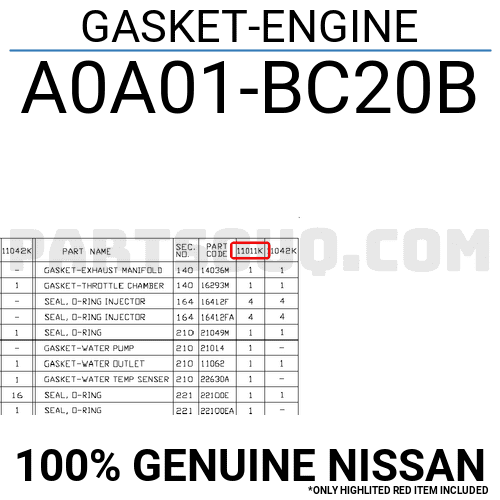 Gioăng Đại Tu Hr15 Nissan Sunny OEM A0A01BC20B-OE
