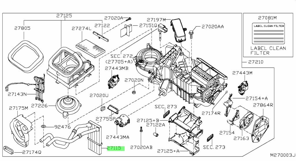 Giàn Sưởi Trong Xe Nissan Qashqai Mã phụ tùng 27140BR20A
