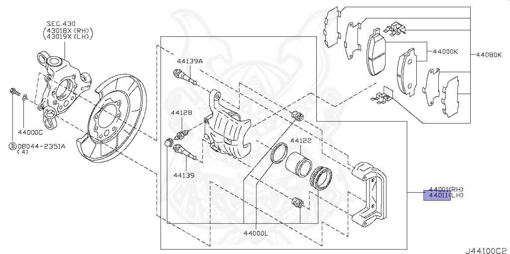 Cụm Xương Phanh Sau Trái Nissan Teana Mã phụ tùng 44011JN00A