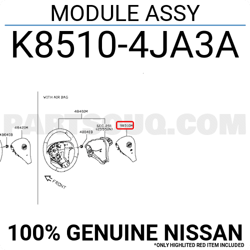 Túi Khí Chính, Túi Khí Vô Lăng, Túi Khí Tay Lái Nissan Navara Mã phụ tùng k85104ja18