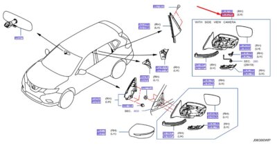 Gương Chiếu Hậu Trái Có Camera Nissan X - trail Mã phụ tùng 963024cc6a