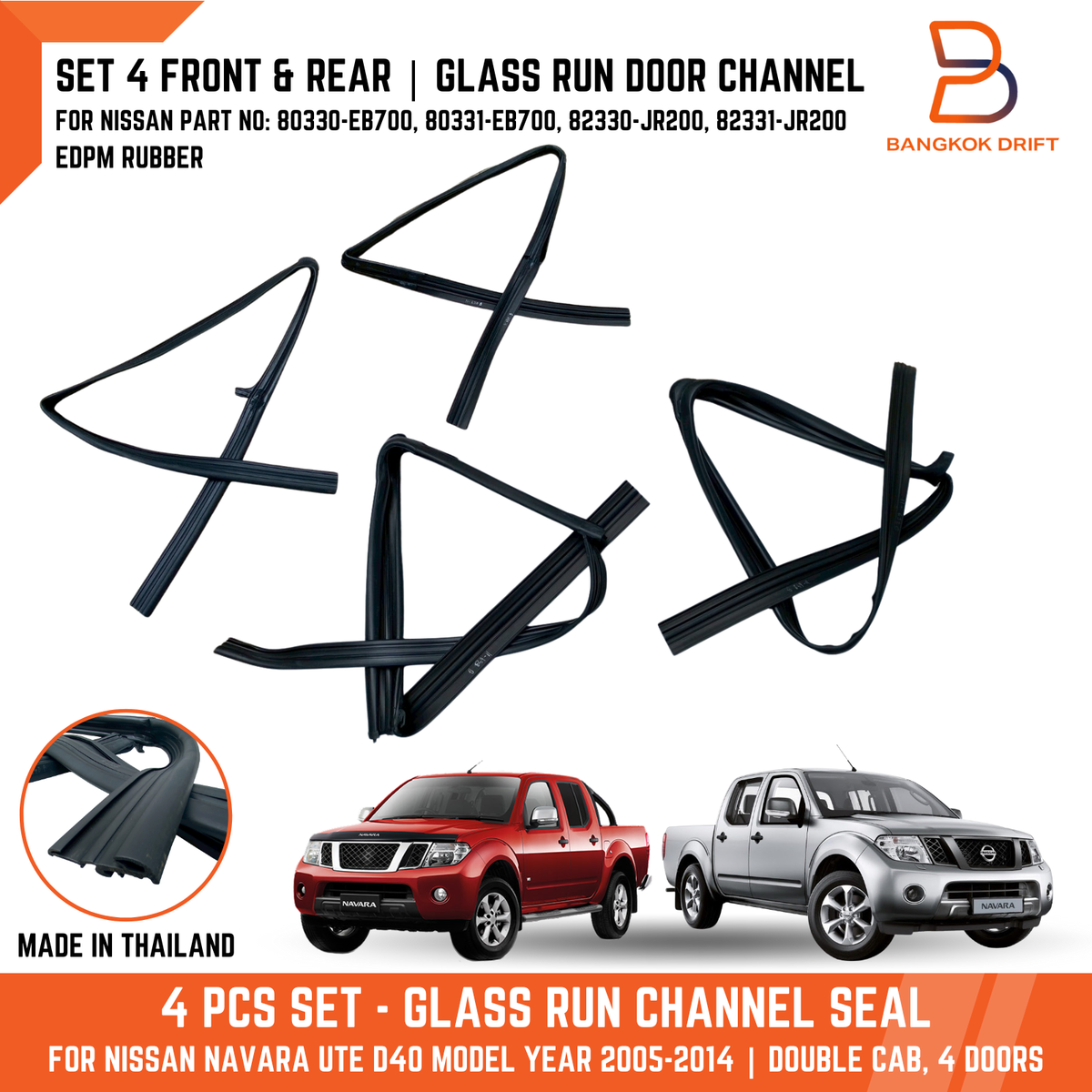Gioăng Trượt Kính Cánh Cửa Trước Phải Nissan Navara Mã phụ tùng 80330EB700