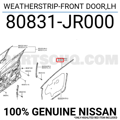 Gioăng Cánh Cửa Trước Trái Nissan Navara Mã phụ tùng 80831jr000