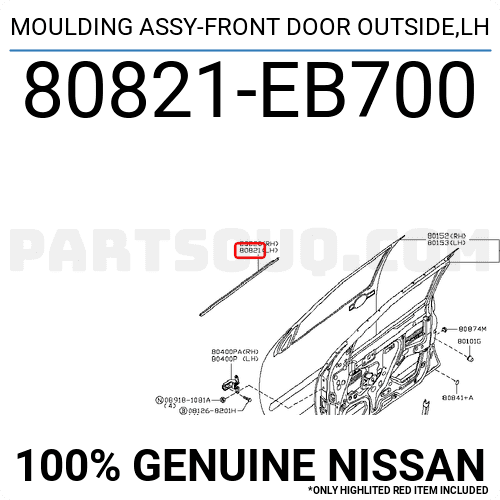 Nẹp Chân Kính Cánh Cửa Ngoài Trái Nissan Navara Mã phụ tùng 80821eb700