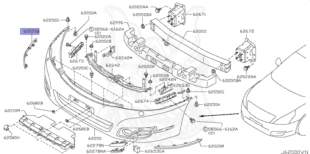 Nẹp Mạ Cản Trước Phải Nissan Teana Mã phụ tùng 62074JN00A