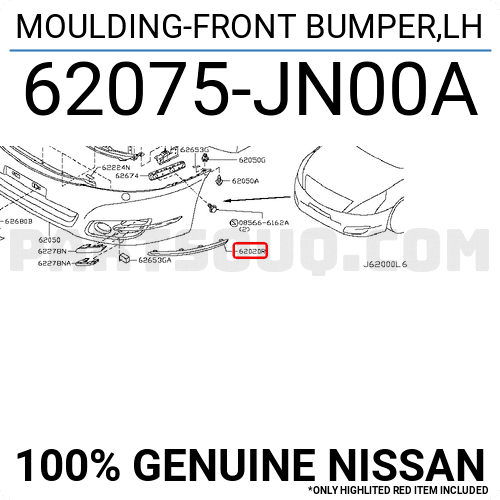 Nẹp Mạ Cản Trước Trái Nissan Teana Mã phụ tùng 62075JN00A