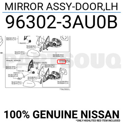 Gương Chiếu Hậu 3 Rắc Điện Trái Nissan Sunny Mã phụ tùng 963023AW0B