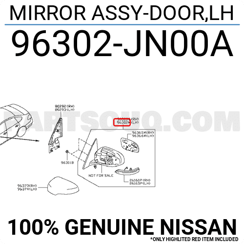 Gương Chiếu Hậu - L (9 Giắc) Nissan Teana Mã phụ tùng 96302JN10A