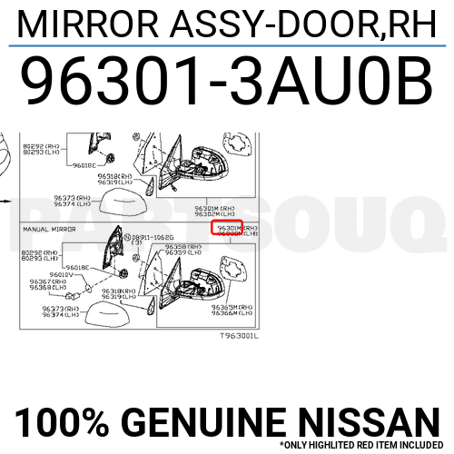 Gương Chiếu Hậu 3 Rắc Điện Phải Nissan Sunny Mã phụ tùng 963013AW0B