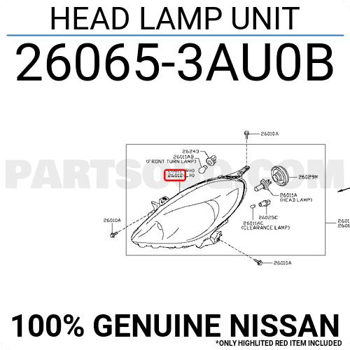 Vỏ Đèn Pha Trái Nissan Sunny Mã phụ tùng 260653AU0B