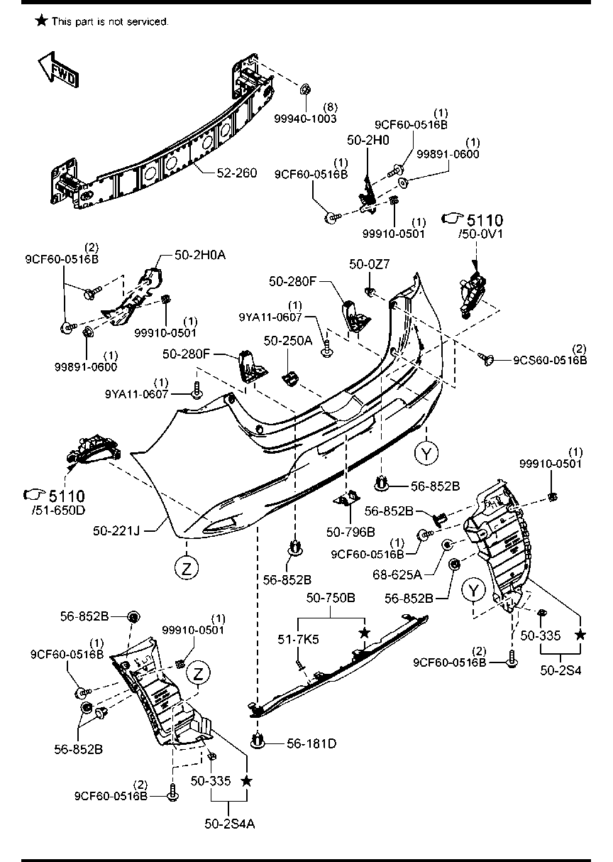 Cản Sau Phiên Bản 5 Cửa Mazda Mazda 2 Mã phụ tùng DB0V50221ABB
