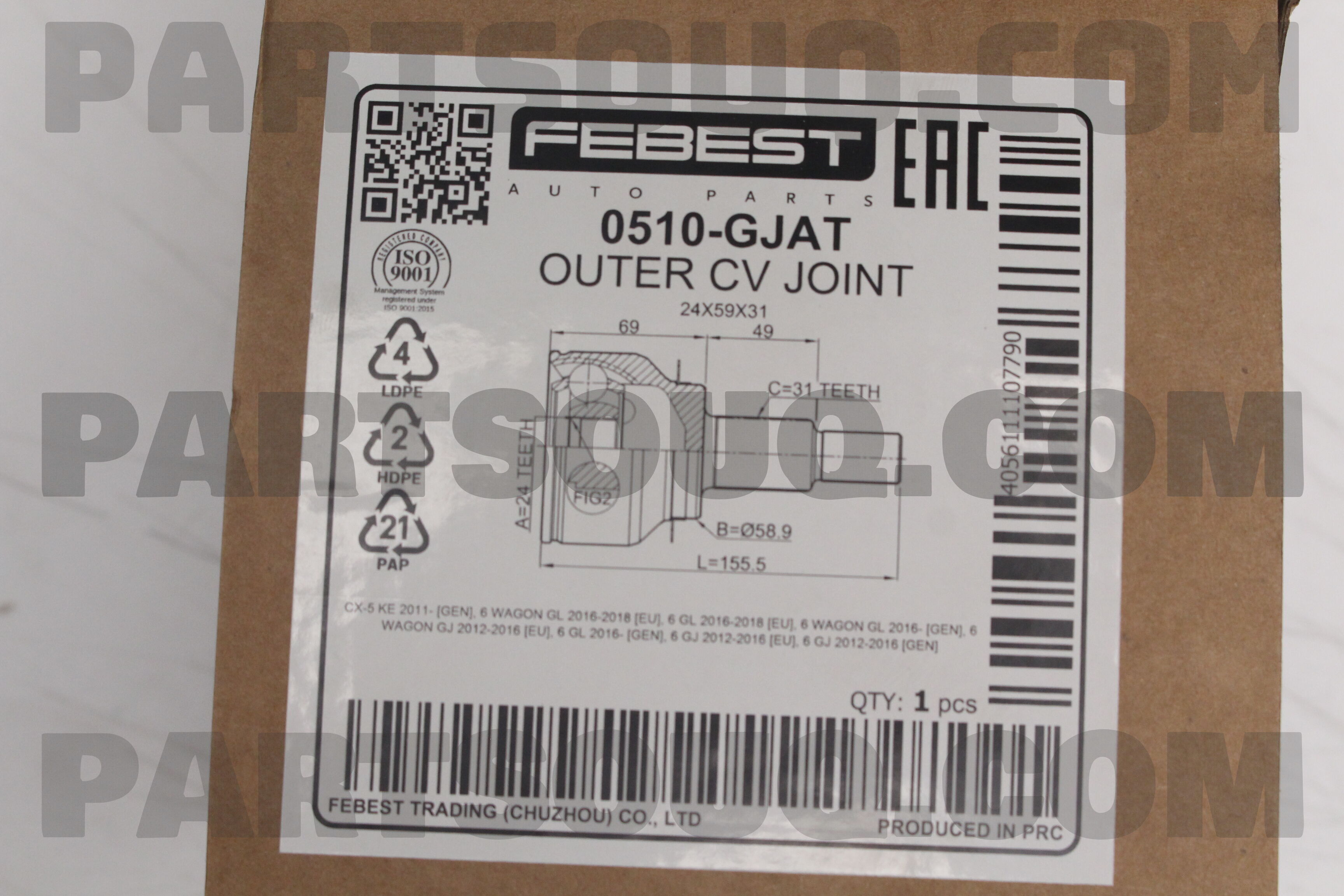 Láp Ngoài 31X24x58.9 Mazda Mazda 6 Mã phụ tùng FTB122510