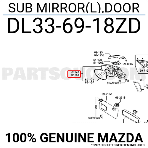 Gương Chiếu Hậu Phải - Không Ốp Gương Mazda Mazda 2 Mã phụ tùng DL336912ZD