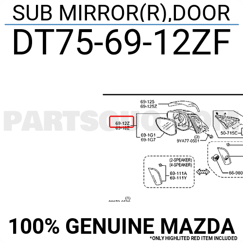 Gương Chiếu Hậu Phải - Không Ốp Gương Mazda Mazda 2 Mã phụ tùng DT756912ZF