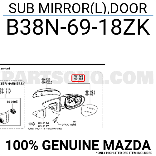 Gương Chiếu Hậu Trái - Không Đèn Không Ốp Mazda Mazda 3 Mã phụ tùng b38n6918zk