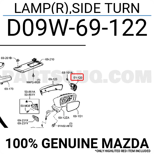 Đèn Xin An Gương Trái Mazda Mazda 2 Mã phụ tùng D09W69122