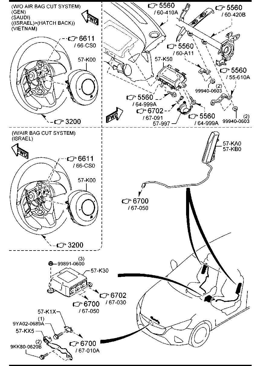 Túi Khí Chính Mazda Mazda 2 Mã phụ tùng DA9A57K0002
